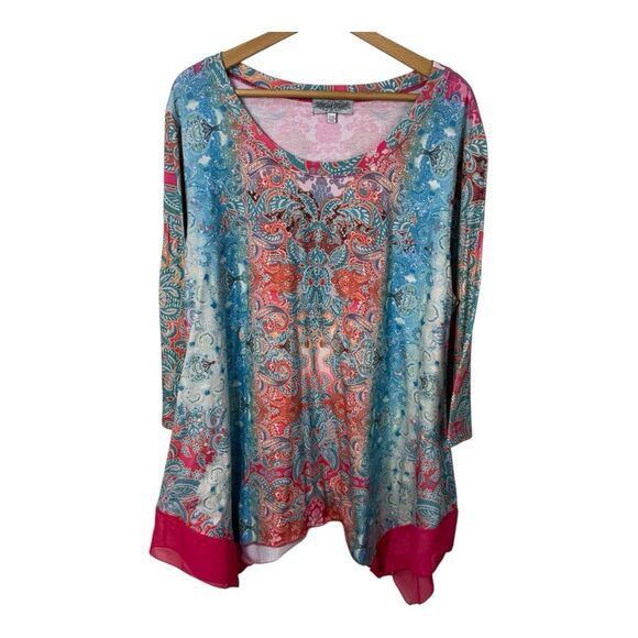 Closet Full Size 3XL Blouse Tunic Top sparkly studs Shark bite hem Boho Pastel - Picture 2 of 12